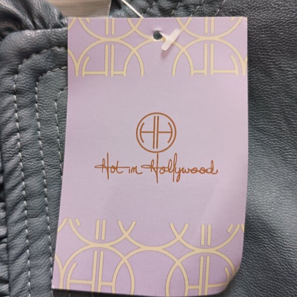 Hot in Hollywood Vegan Leather Blue Short Baddie  Jacket Women’s Size S NWT - Picture 5 of 16